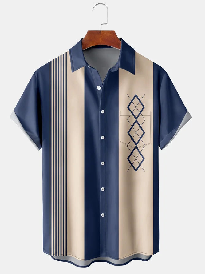 Dustin | Casual Geometric Stripes Short Sleeve Shirt – Summercape